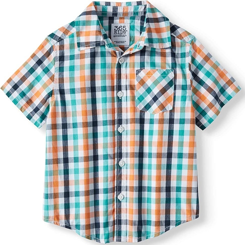 365 Kids Garanimals Boys Short Sleeve Button Down Shirt Plaid Sz 8 Medium
